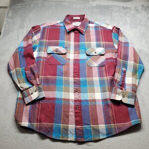 Northwest Territory Plaid Flannel Shacket 2 Pockets Maroon Blue White Men Sz 2XL